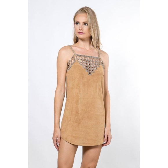 Women's Sophisticated Suede Cage Beads Dress for a Unique and Fashion - Picture 3 of 12